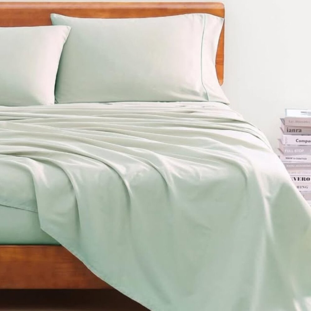 New 4 PC Sheet Set • Light Sage Green • King Size • 15" Deep Pocket